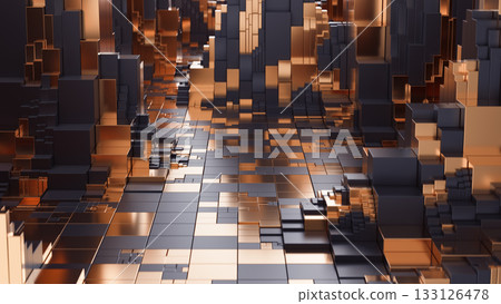 Abstract tech landscape with cubic structures resembling a future city Abstract tech landscape with cubic structures resembling a future city 133126478