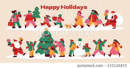 Set illustrations of people enjoying Christmas winter holidays 133126855