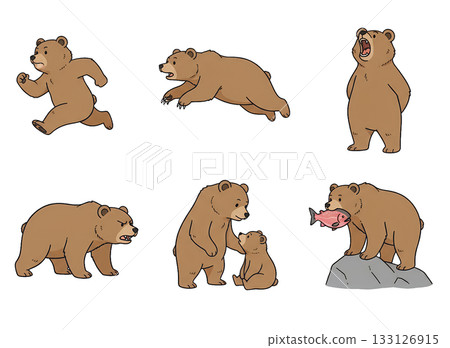 可愛的熊插畫集，棕熊各種姿勢，手繪風格，動物 133126915