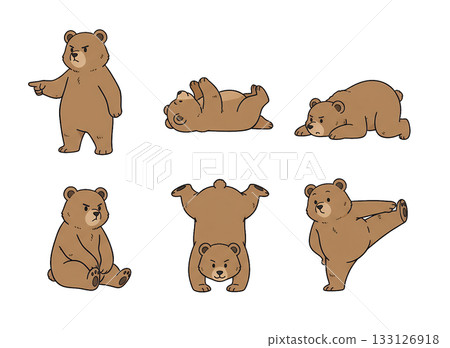 可愛的熊插畫集，棕熊各種姿勢，手繪風格，動物 133126918
