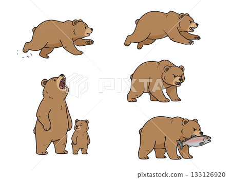 可愛的熊插畫集，棕熊各種姿勢，手繪風格，動物 133126920