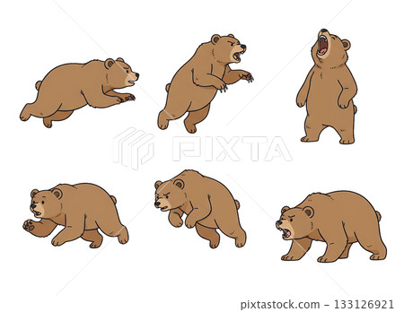 可愛的熊插畫集，棕熊各種姿勢，手繪風格，動物 133126921