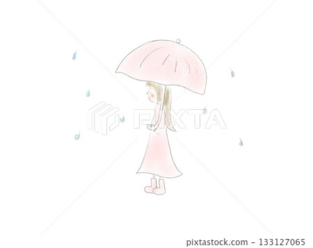 Illustration of a sad person holding an umbrella in the rain 133127065