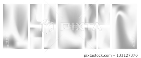 Minimalist metallic mobile background set. 11 silver mirror and chrome gradient wallpapers for phones. Vector illustration Minimalist metallic mobile background set. 11 silver mirror and chrome gradient wallpapers for phones. Vector illustration 133127370