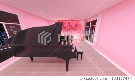 有三角鋼琴的客廳 133127474