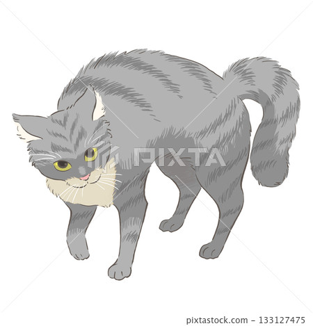 一隻虎斑貓正在跳「yannoka step」的插圖 133127475