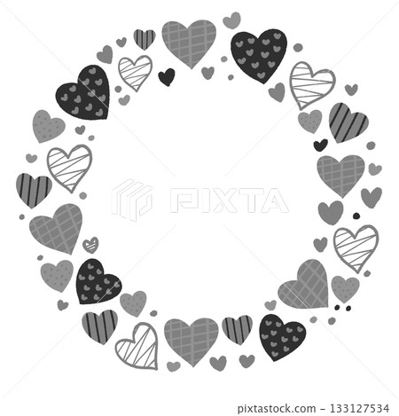 可愛的圓形黑白相框,帶有愛心圖案 可愛的圓形黑白相框,帶有愛心圖案 133127534