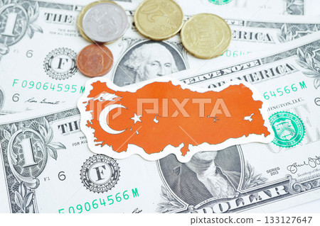 Turkey flag on coins background, finance and accounting, banking concept. Turkey flag on coins background, finance and accounting, banking concept. 133127647