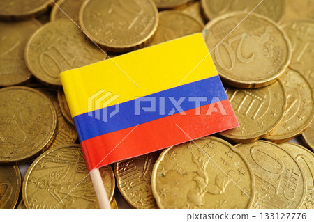 Cambodia flag on coin and banknote money, finance trading investment business currency. 133127776