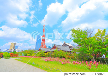 東京港區東京鐵塔及花壇 133128028