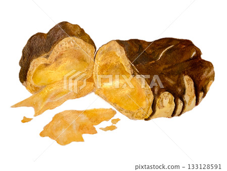 Illustration of a broken eclair drawn with watercolor pencils Illustration of a broken eclair drawn with watercolor pencils 133128591