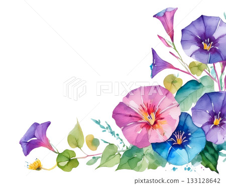 色彩繽紛的水彩牽牛花畫框 133128642