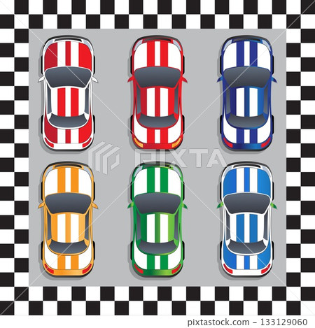 Set of racing cars. View from above. Vector illustration. 133129060
