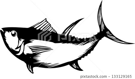 跳躍的金槍魚輪廓/線條畫插圖 133129165