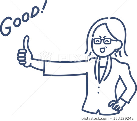 一位40多歲的女商人豎起大拇指的插圖（僅線條畫） 133129242