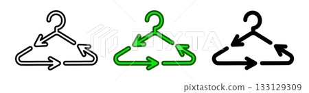 Recycling clothes icons with symbols of textile recycling, hanger, mending signs and eco materials 133129309