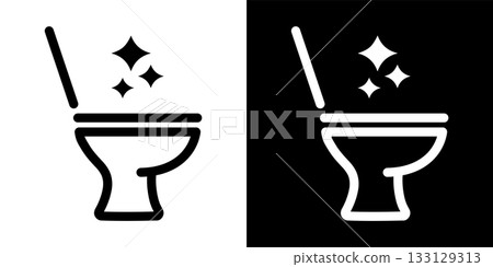 Clean toilet icon in outline and filled styles. Vector illustration showing sparkling WC symbol Clean toilet icon in outline and filled styles. Vector illustration showing sparkling WC symbol 133129313