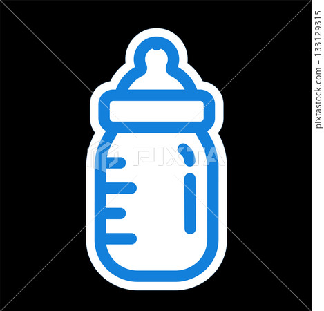 Baby bottle sticker icon. Cute vector illustration showing milk bottle symbol for child feeding Baby bottle sticker icon. Cute vector illustration showing milk bottle symbol for child feeding 133129315