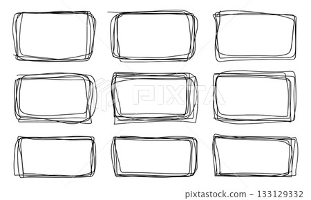 Set of hand drawn rectangular frames. Doodle boxes created to highlight text, notes Set of hand drawn rectangular frames. Doodle boxes created to highlight text, notes 133129332