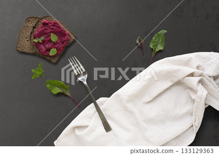 Elegant food arrangement with natural lighting 133129363