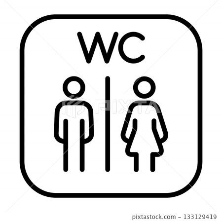 Toilet icon of man and woman inside a square frame with WC sign. Simple outline vector illustration Toilet icon of man and woman inside a square frame with WC sign. Simple outline vector illustration 133129419