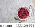 Overhead view of healthy beetroot meal 133129454