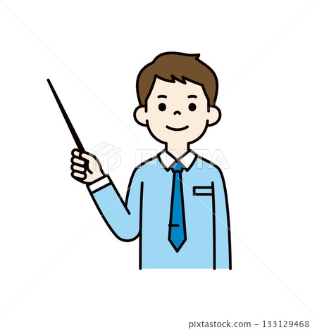 Upper body vector illustration of a young man in a dress shirt giving a presentation with a pointer 133129468