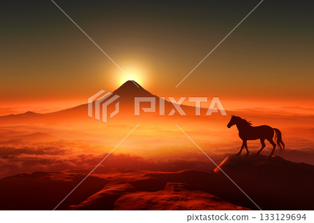 Horse, equine, horse, Year of the Horse, white horse, animal, mammal, fine horse, wild, Japan, dawn, sunrise, Horse, equine, horse, Year of the Horse, white horse, animal, mammal, fine horse, wild, Japan, dawn, sunrise, 133129694