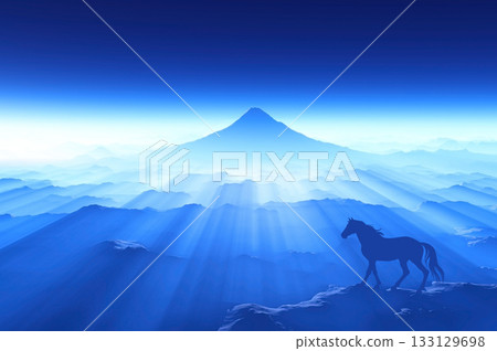 黎明與駿馬剪影，馬年圖案 133129698