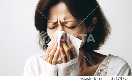 老年女性因花粉熱而鼻塞的生活方式 老年女性因花粉熱而鼻塞的生活方式 133129874