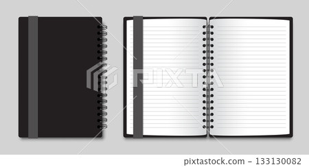 Realistic notebook mockup icon in flat style. Notepad vector illustration on isolated background. Booklet sign business concept. Realistic notebook mockup icon in flat style. Notepad vector illustration on isolated background. Booklet sign business concept. 133130082