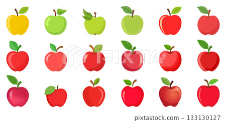 Apple fruit icon set in flat style. Healthy dessert vector illustration on isolated background. Fresh food sign business concept. Apple fruit icon set in flat style. Healthy dessert vector illustration on isolated background. Fresh food sign business concept. 133130127