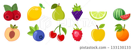 Natural tropical fruits icon set collection in flat style. Tropical plant vector illustration on isolated background. Healthy food sign business concept. 133130133
