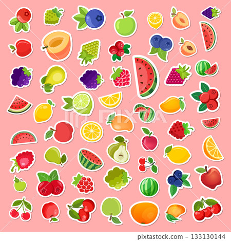 Natural tropical fruits icon set collection in flat sticker style. Tropical plant vector illustration on isolated background. Healthy food sign business concept. Natural tropical fruits icon set collection in flat sticker style. Tropical plant vector illustration on isolated background. Healthy food sign business concept. 133130144