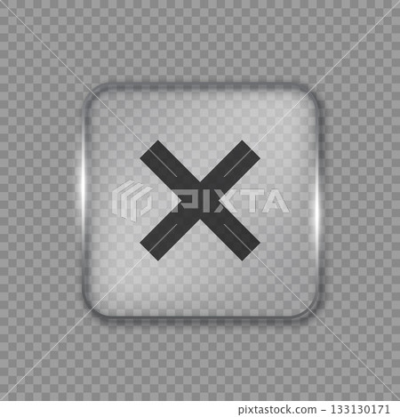 Liquid glass deny vector frame in glassmorphism style. Rectangular glass complete task vector illustration on isolated background. Transparent mirror frame sign business concept. 133130171