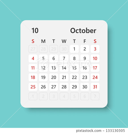 Calendar october 2026 icon in flat style. Planner sticker vector illustration on isolated background. Calender sign business concept. Calendar october 2026 icon in flat style. Planner sticker vector illustration on isolated background. Calender sign business concept. 133130305