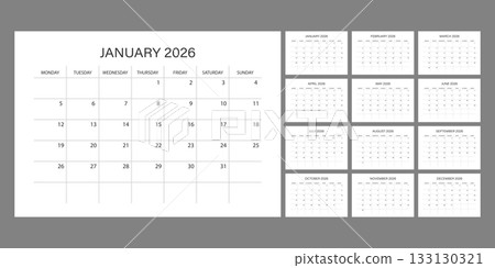 Calendar 2026 year icon in flat style. Planner vector illustration on isolated background. Calender sign business concept. Calendar 2026 year icon in flat style. Planner vector illustration on isolated background. Calender sign business concept. 133130321