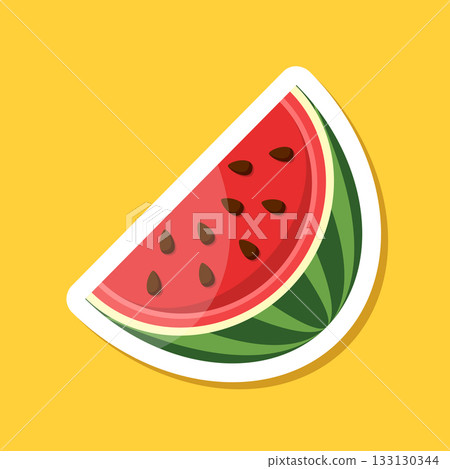 Watermelon sticker icon in flat style. Fresh sweet and healthy fruit vector illustration on isolated background. Summer food sign business concept. Watermelon sticker icon in flat style. Fresh sweet and healthy fruit vector illustration on isolated background. Summer food sign business concept. 133130344