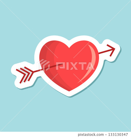 Heart with arrow sticker  icon in flat style. Valentines day vector illustration on isolated background. Amour sign business concept. 133130347