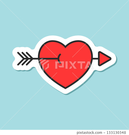 Heart with arrow sticker  icon in flat style. Valentines day vector illustration on isolated background. Amour sign business concept. 133130348