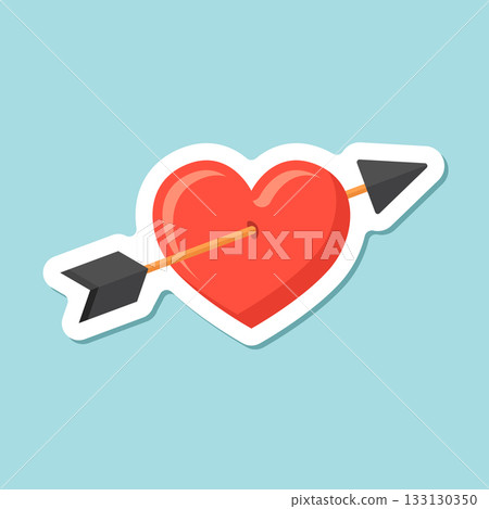 Heart with arrow sticker icon in flat style. Valentines day vector illustration on isolated background. Amour sign business concept. Heart with arrow sticker icon in flat style. Valentines day vector illustration on isolated background. Amour sign business concept. 133130350