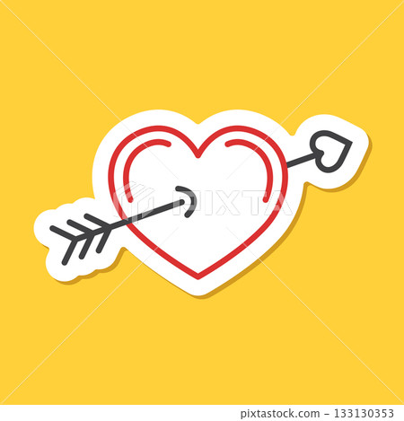 Heart with arrow sticker icon in flat style. Valentines day vector illustration on isolated background. Amour sign business concept. Heart with arrow sticker icon in flat style. Valentines day vector illustration on isolated background. Amour sign business concept. 133130353