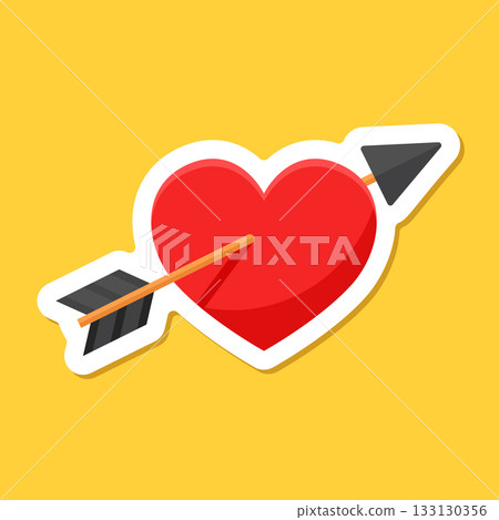 Heart with arrow sticker icon in flat style. Valentines day vector illustration on isolated background. Amour sign business concept. Heart with arrow sticker icon in flat style. Valentines day vector illustration on isolated background. Amour sign business concept. 133130356