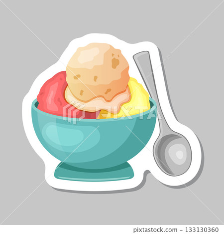 Ice cream sticker icon in flat style. Tasty dessert vector illustration on isolated background. Sweet eating sign business concept. Ice cream sticker icon in flat style. Tasty dessert vector illustration on isolated background. Sweet eating sign business concept. 133130360