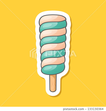 Ice cream sticker icon in flat style. Tasty dessert vector illustration on isolated background. Sweet eating sign business concept. Ice cream sticker icon in flat style. Tasty dessert vector illustration on isolated background. Sweet eating sign business concept. 133130364