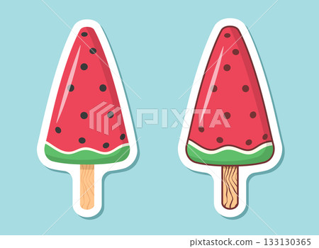 Ice cream sticker icon in flat style. Tasty dessert vector illustration on isolated background. Sweet eating sign business concept. Ice cream sticker icon in flat style. Tasty dessert vector illustration on isolated background. Sweet eating sign business concept. 133130365