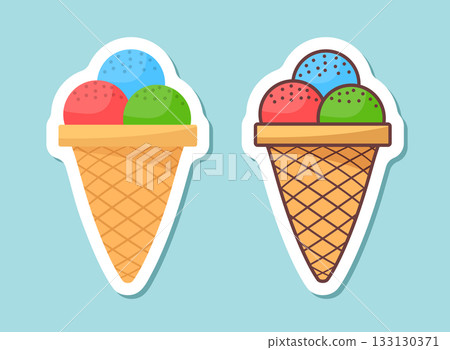Ice cream sticker icon in flat style. Tasty dessert vector illustration on isolated background. Sweet eating sign business concept. Ice cream sticker icon in flat style. Tasty dessert vector illustration on isolated background. Sweet eating sign business concept. 133130371