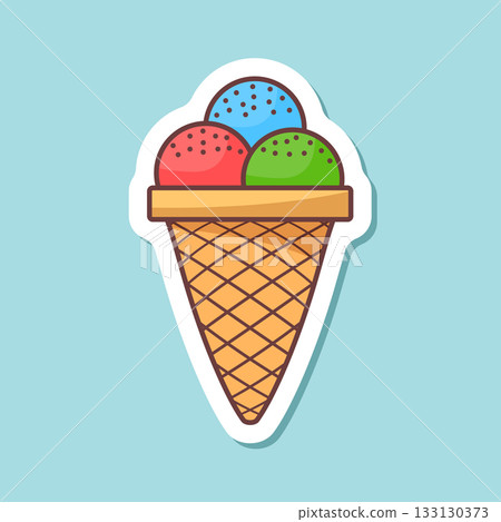 Ice cream sticker icon in flat style. Tasty dessert vector illustration on isolated background. Sweet eating sign business concept. Ice cream sticker icon in flat style. Tasty dessert vector illustration on isolated background. Sweet eating sign business concept. 133130373