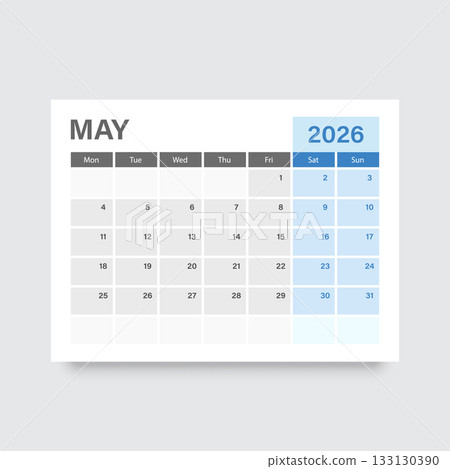 Calendar may 2026 icon in flat style. Planner vector illustration on isolated background. Calender sign business concept. 133130390