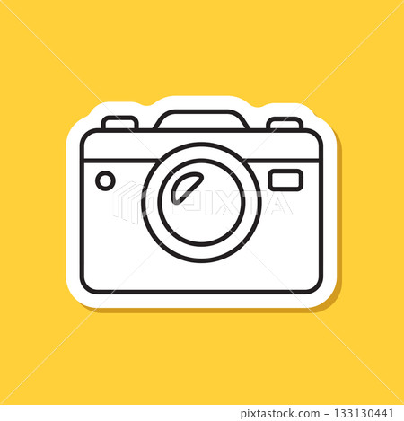 Photo camera sticker icon in flat line style. Photography equipment vector illustration on isolated background. Professional photographic sign business concept. Photo camera sticker icon in flat line style. Photography equipment vector illustration on isolated background. Professional photographic sign business concept. 133130441